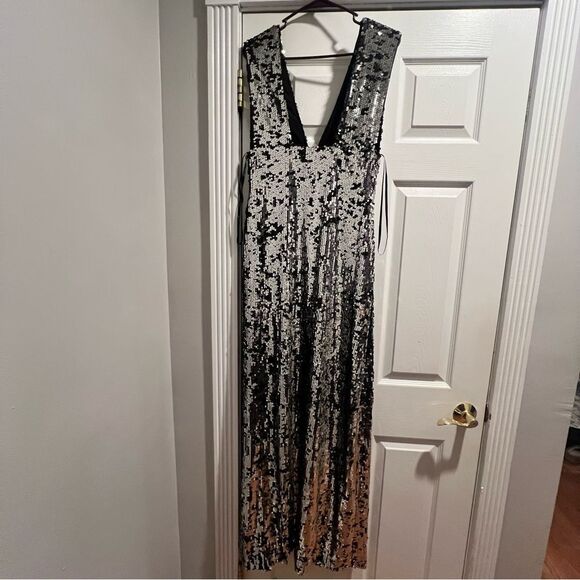 NWT Rachel‎ Zoe black and silver sequin maxi dress size 8 with front slit - Picture 9 of 15